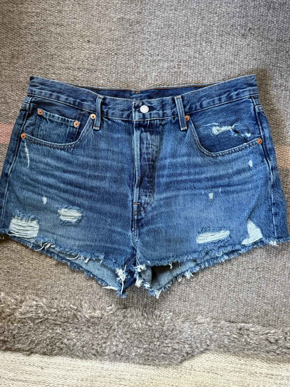 Levi's Distressed Dark Blue Denim Cutoff Shorts